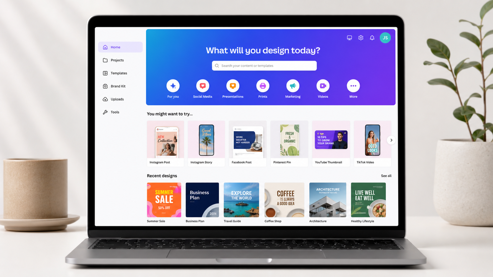 Canva design dashboard showing free templates for social media content creation