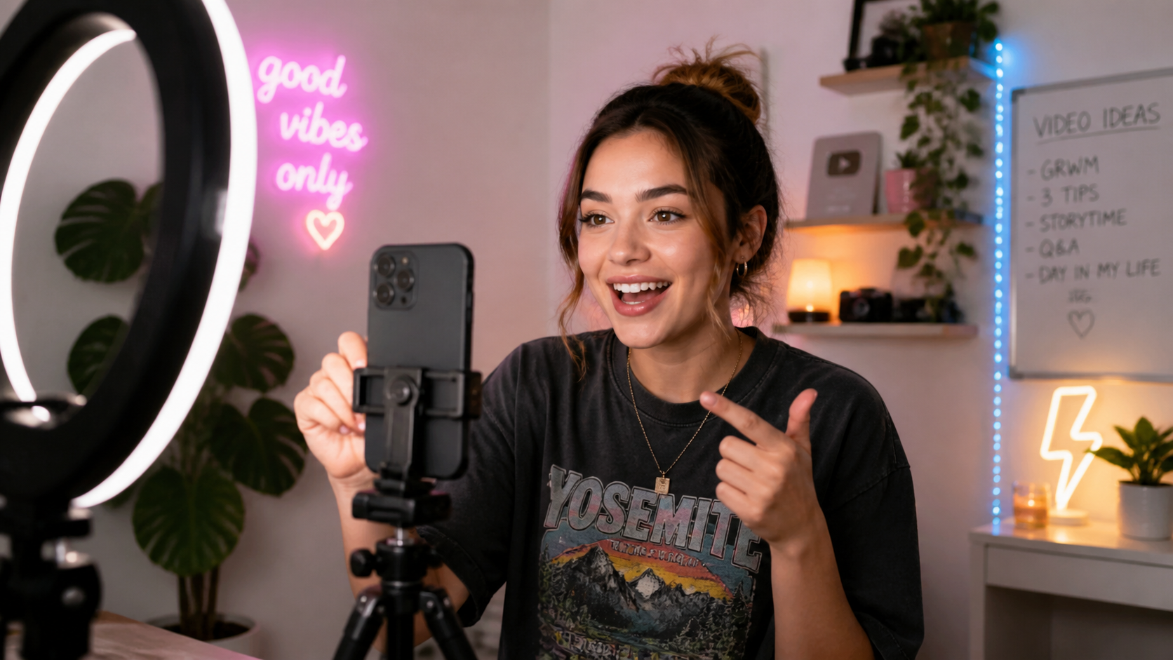 Creator filming short-form video content for TikTok and Instagram Reels